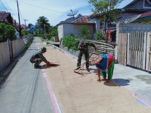 Jemur Padi, Anggota Satgas TMMD ke 104 Kodim 0417/Kerinci Bantu Warga Jemur Padi