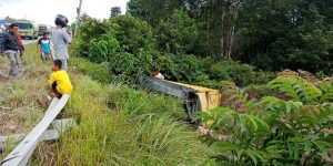 Melaju Kencang, Truk Muatan Tomat Terguling di Tikungan Maut di Bungo