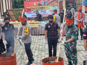Kapolres Merangin dan Dandim 0420/Sarko Bakar Barang Bukti Narkotika Jenis Ganja
