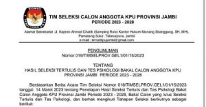 Timsel Umumkan 20 Nama Calon Anggota KPU Provinsi Jambi, Lulus Seleksi Tertulis dan Tes Psikologi