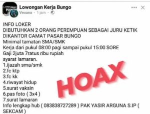 Waspada! Info Loker Juru Ketik di Kantor Camat Pasar Muara Bungo Hoax