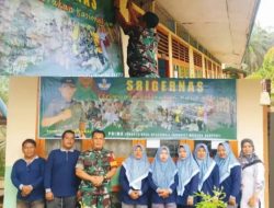 Babinsa Syafarudin Pasang Baliho Srigernas di SDN 75 Pematang Sapat