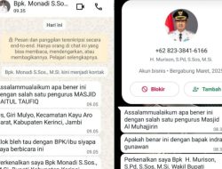 Waspada Penipuan! Oknum Mengaku Bupati dan Wakil Bupati Kerinci Hubungi Warga via WhatsApp