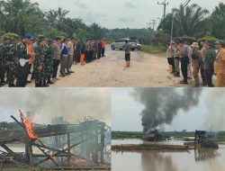Sungai Buluh Membara, Puluhan Rakit Dompeng Dibakar oleh Satgas Razia Peti