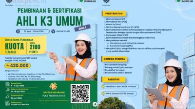 Siap-siap! Kemnaker Buka Lagi Pembinaan K3 Gratis untuk 2.100 Peserta