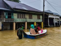 Babinsa Kodim 0416/Bute Sigap Evakuasi Warga Terdampak Banjir