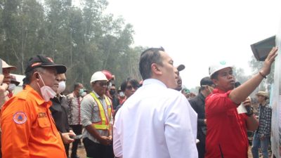 Wagub Sani Dampingi Wamen LH Tinjau Penanganan Karhutla di Desa Parit Culum Tanjab Timur